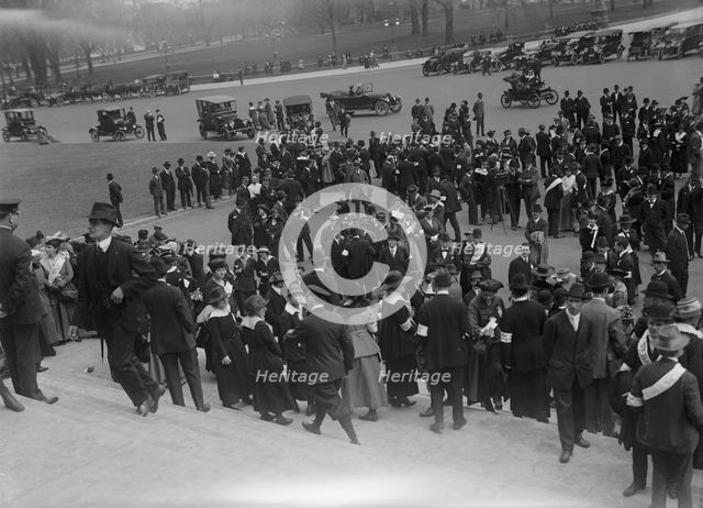 Pacifist Demonstration On East Steps of U.S. Capitol, Washington, D.C., 2 Apr 1917. Creator: Harris & Ewing.