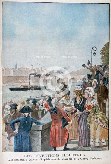 Paddle steamer 'Pyroscaphe', 1783, (1900). Artist: Pierre Mejanel
