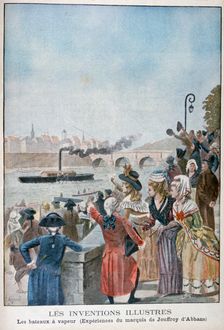 Paddle steamer Pyroscaphe 1783, (1900). Artist: Pierre Mejanel