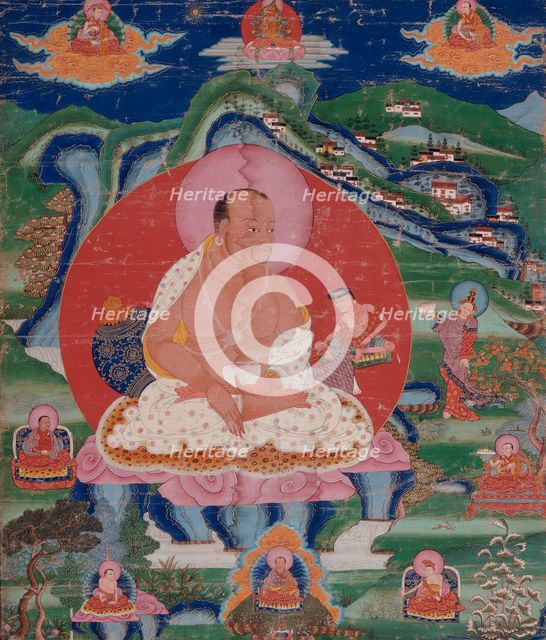 Padma Dorje (1128-88) as a Mahasiddha (Great Adept) and Lamas, mid 18th century. Creator: Anon.