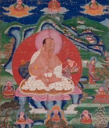 Padma Dorje (1128-88) as a Mahasiddha (Great Adept) and Lamas, mid 18th century. Creator: Anon