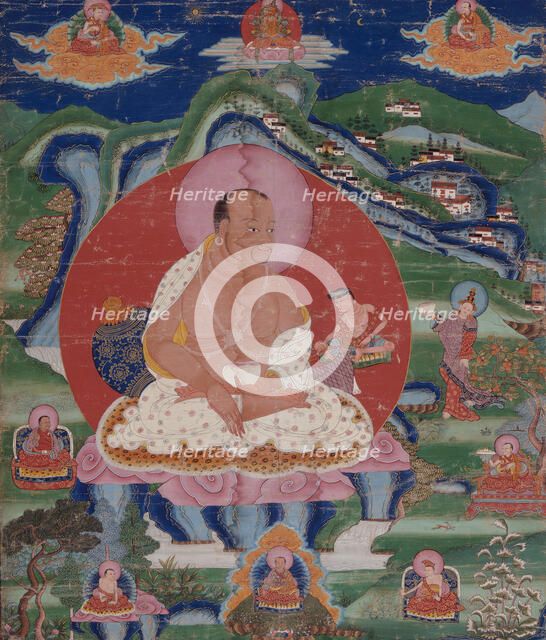Padma Dorje (1128-88) as a Mahasiddha (Great Adept) and Lamas, mid 18th century. Creator: Anon.