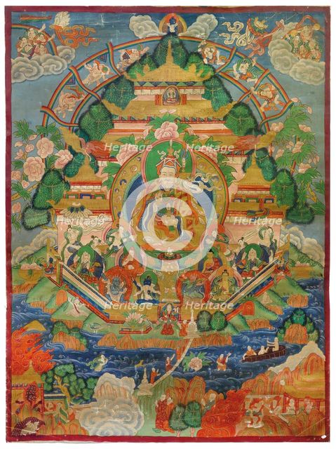 Padmasambhava in the Copper Mountain Paradise, 19th century. Creator: Tibetan Culture.