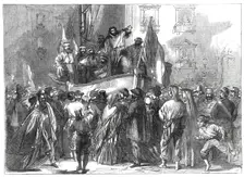 Padre Giovanni addressing the people in front of the Jesuits College, Naples..., 1860. Creator: Unknown