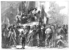 Padre Giovanni addressing the people in front of the Jesuits College, Naples..., 1860. Creator: Unknown