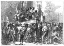 Padre Giovanni addressing the people in front of the Jesuits College, Naples..., 1860. Creator: Unknown