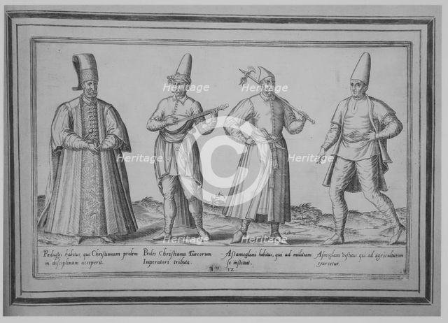 Paedagogi habitus, qui Christianam prolem in disceplinam acceperit; Proles Christiana Turc..., 1580. Creator: Abraham de Bruyn.