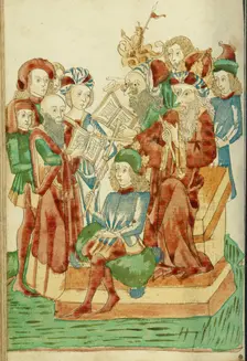 Pagan and Christian Scholars Debating before King Avenir and Josaphat, 1469. Creator: Unknown
