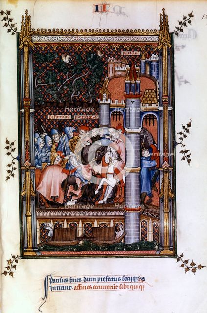 Pagan priests welcome Sisinnius at the gates of Paris, 1317. Artist: Unknown