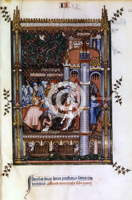 Pagan priests welcome Sisinnius at the gates of Paris, 1317. Artist: Unknown