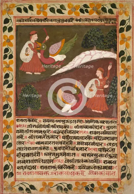 Page with Two Scenes of Sita's Abduction, from a Ramayana, c. 1745. Creator: Rikhaji (Indian).
