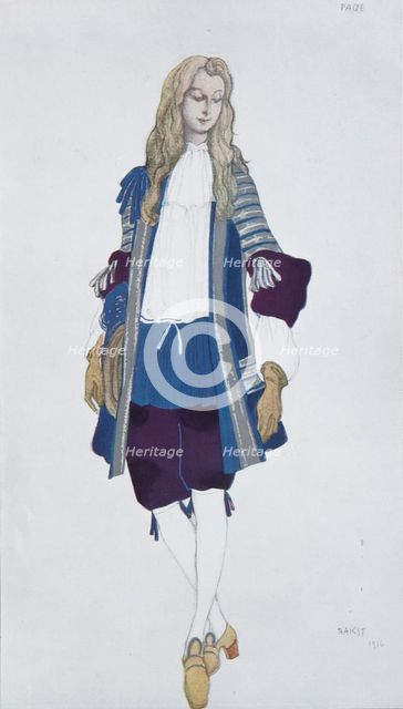 Page de la princesse. Costume design for the ballet Sleeping Beauty by P. Tchaikovsky, 1916. Artist: Bakst, Léon (1866-1924)