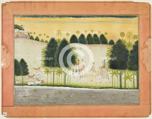 Page from a Bhagavata Purana: Nanda and the elders in council with the gopas, c. 1690-1700. Creator: Unknown.