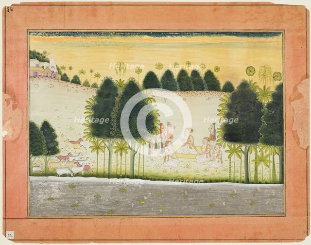 Page from a Bhagavata Purana: Nanda and the elders in council with the gopas, c. 1690-1700. Creator: Unknown.