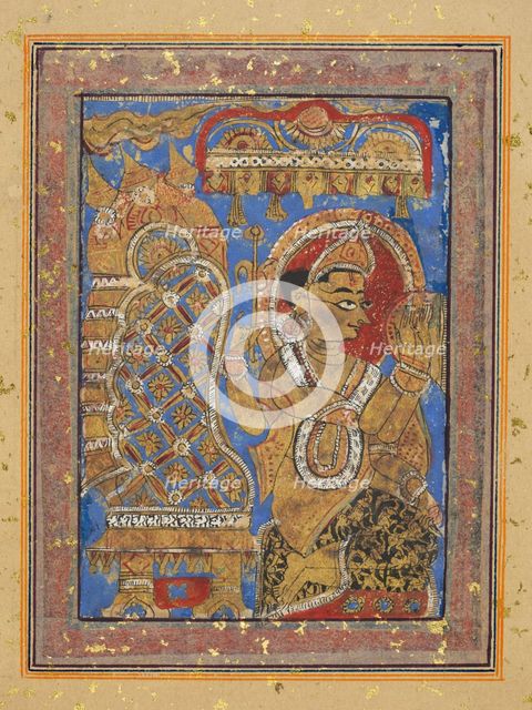 Page from a Kalpa-sutra: Indra paying homage to Mahavira, early 16th century. Creator: Unknown.