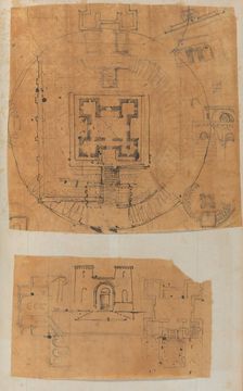 Page from a Scrapbook containing Drawings and Several Prints of Architecture, Int..., ca. 1800-1850. Creators: Workshop of Charles Percier, Workshop of Pierre François Léonard Fontaine