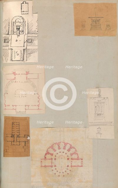 Page from a Scrapbook containing Drawings and Several Prints of Architecture, Int..., ca. 1800-1850. Creators: Workshop of Charles Percier, Workshop of Pierre François Léonard Fontaine.