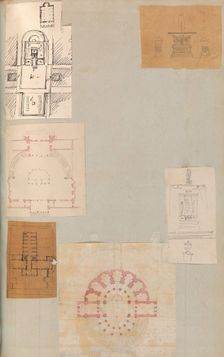 Page from a Scrapbook containing Drawings and Several Prints of Architecture, Int..., ca. 1800-1850. Creators: Workshop of Charles Percier, Workshop of Pierre François Léonard Fontaine