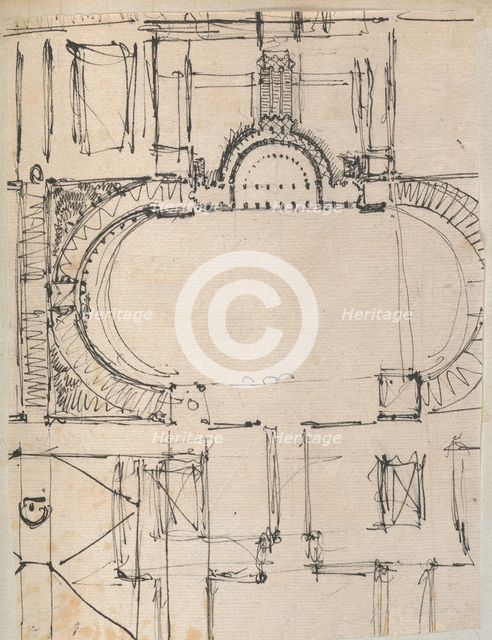 Page from a Scrapbook containing Drawings and Several Prints of Architecture, Int..., ca. 1800-1850. Creators: Workshop of Charles Percier, Workshop of Pierre François Léonard Fontaine.