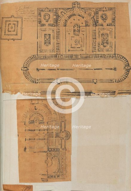 Page from a Scrapbook containing Drawings and Several Prints of Architecture, Int..., ca. 1800-1850. Creators: Workshop of Charles Percier, Workshop of Pierre François Léonard Fontaine.