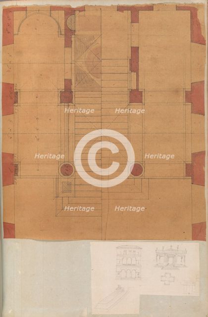 Page from a Scrapbook containing Drawings and Several Prints of Architecture, Int..., ca. 1800-1850. Creators: Workshop of Charles Percier, Workshop of Pierre François Léonard Fontaine.