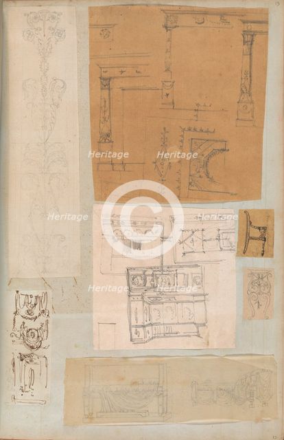 Page from a Scrapbook containing Drawings and Several Prints of Architecture, Int..., ca. 1800-1850. Creators: Workshop of Charles Percier, Workshop of Pierre François Léonard Fontaine.