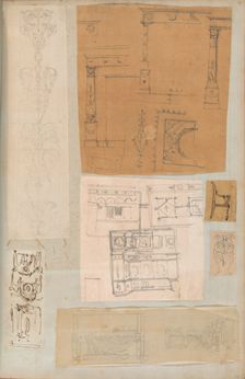 Page from a Scrapbook containing Drawings and Several Prints of Architecture, Int..., ca. 1800-1850. Creators: Workshop of Charles Percier, Workshop of Pierre François Léonard Fontaine