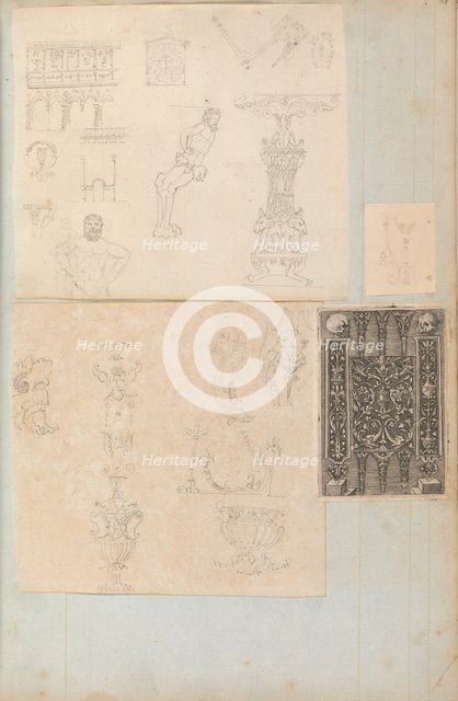 Page from a Scrapbook containing Drawings and Several Prints of Architecture, Int..., ca. 1800-1850. Creators: Workshop of Charles Percier, Workshop of Pierre François Léonard Fontaine.