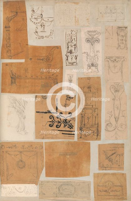 Page from a Scrapbook containing Drawings and Several Prints of Architecture, Int..., ca. 1800-1850. Creators: Workshop of Charles Percier, Workshop of Pierre François Léonard Fontaine.