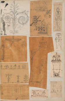 Page from a Scrapbook containing Drawings and Several Prints of Architecture, Int..., ca. 1800-1850. Creators: Workshop of Charles Percier, Workshop of Pierre François Léonard Fontaine