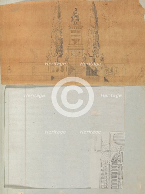 Page from a Scrapbook containing Drawings and Several Prints of Architecture, Int..., ca. 1800-1850. Creators: Workshop of Charles Percier, Workshop of Pierre François Léonard Fontaine.