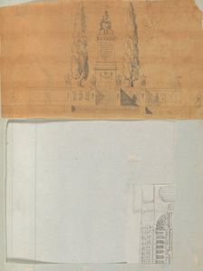 Page from a Scrapbook containing Drawings and Several Prints of Architecture, Int..., ca. 1800-1850. Creators: Workshop of Charles Percier, Workshop of Pierre François Léonard Fontaine