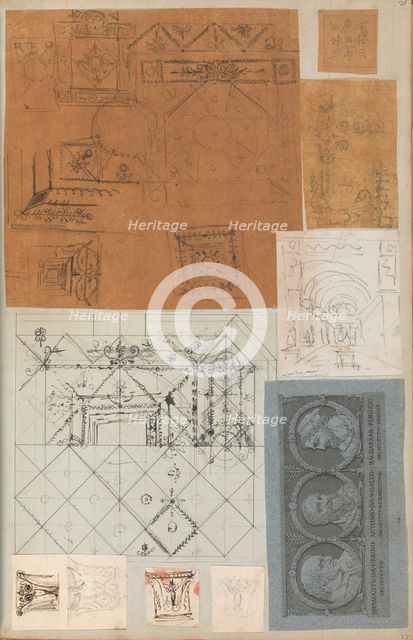 Page from a Scrapbook containing Drawings and Several Prints of Architecture, Int..., ca. 1800-1850. Creators: Workshop of Charles Percier, Workshop of Pierre François Léonard Fontaine.