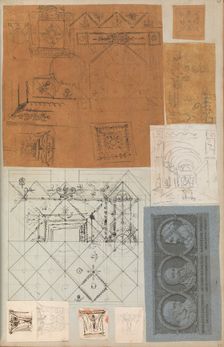 Page from a Scrapbook containing Drawings and Several Prints of Architecture, Int..., ca. 1800-1850. Creators: Workshop of Charles Percier, Workshop of Pierre François Léonard Fontaine