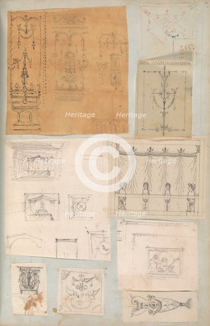 Page from a Scrapbook containing Drawings and Several Prints of Architecture, Int..., ca. 1800-1850. Creators: Workshop of Charles Percier, Workshop of Pierre François Léonard Fontaine.