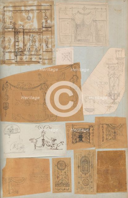 Page from a Scrapbook containing Drawings and Several Prints of Architecture, Int..., ca. 1800-1850. Creators: Workshop of Charles Percier, Workshop of Pierre François Léonard Fontaine.