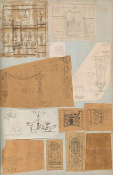 Page from a Scrapbook containing Drawings and Several Prints of Architecture, Int..., ca. 1800-1850. Creators: Workshop of Charles Percier, Workshop of Pierre François Léonard Fontaine