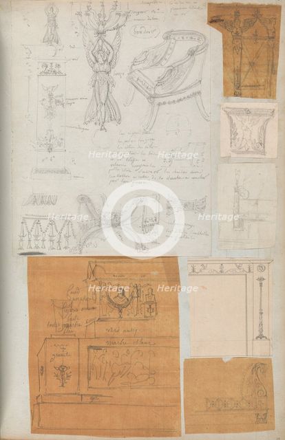 Page from a Scrapbook containing Drawings and Several Prints of Architecture, Int..., ca. 1800-1850. Creators: Workshop of Charles Percier, Workshop of Pierre François Léonard Fontaine.