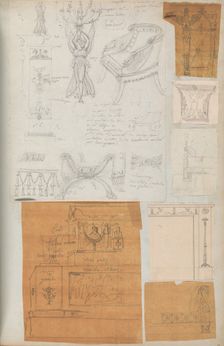 Page from a Scrapbook containing Drawings and Several Prints of Architecture, Int..., ca. 1800-1850. Creators: Workshop of Charles Percier, Workshop of Pierre François Léonard Fontaine