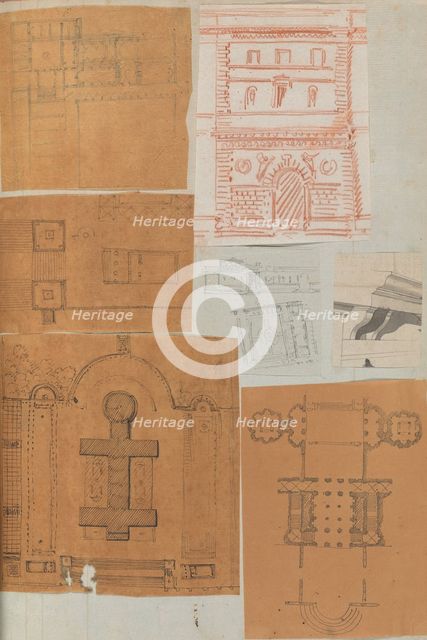 Page from a Scrapbook containing Drawings and Several Prints of Architecture, Int..., ca. 1800-1850. Creators: Workshop of Charles Percier, Workshop of Pierre François Léonard Fontaine.