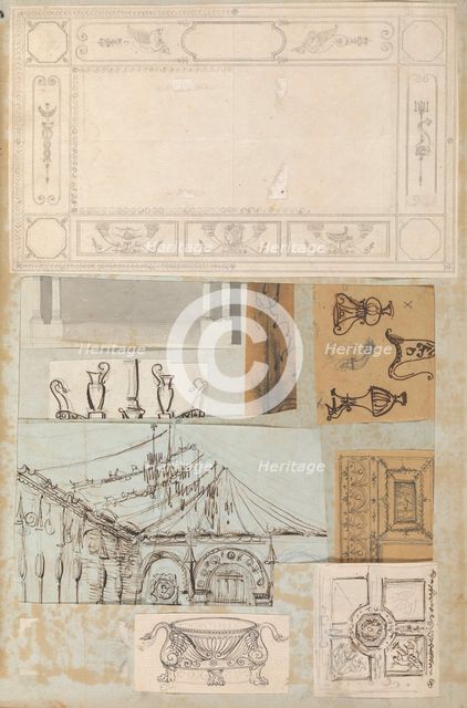 Page from a Scrapbook containing Drawings and Several Prints of Architecture, Int..., ca. 1800-1850. Creators: Workshop of Charles Percier, Workshop of Pierre François Léonard Fontaine.