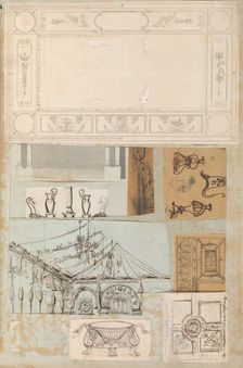 Page from a Scrapbook containing Drawings and Several Prints of Architecture, Int..., ca. 1800-1850. Creators: Workshop of Charles Percier, Workshop of Pierre François Léonard Fontaine