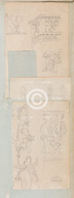 Page from a Scrapbook containing Drawings and Several Prints of Architecture, Int..., ca. 1800-1850. Creators: Workshop of Charles Percier, Workshop of Pierre François Léonard Fontaine.