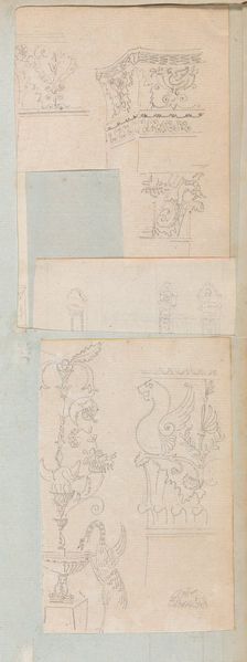 Page from a Scrapbook containing Drawings and Several Prints of Architecture, Int..., ca. 1800-1850. Creators: Workshop of Charles Percier, Workshop of Pierre François Léonard Fontaine