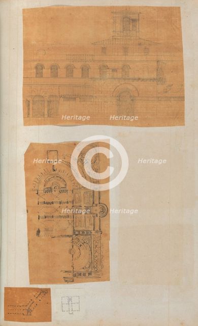 Page from a Scrapbook containing Drawings and Several Prints of Architecture, Int..., ca. 1800-1850. Creators: Workshop of Charles Percier, Workshop of Pierre François Léonard Fontaine.