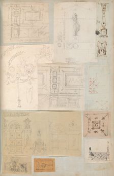 Page from a Scrapbook containing Drawings and Several Prints of Architecture, Int..., ca. 1800-1850. Creators: Workshop of Charles Percier, Workshop of Pierre François Léonard Fontaine