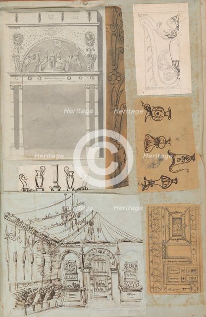 Page from a Scrapbook containing Drawings and Several Prints of Architecture, Int..., ca. 1800-1850. Creators: Workshop of Charles Percier, Workshop of Pierre François Léonard Fontaine.