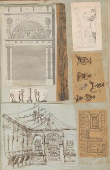 Page from a Scrapbook containing Drawings and Several Prints of Architecture, Int..., ca. 1800-1850. Creators: Workshop of Charles Percier, Workshop of Pierre François Léonard Fontaine
