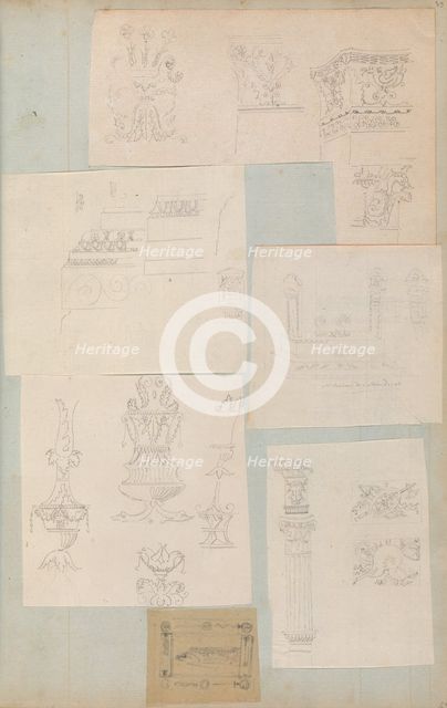 Page from a Scrapbook containing Drawings and Several Prints of Architecture, Int..., ca. 1800-1850. Creators: Workshop of Charles Percier, Workshop of Pierre François Léonard Fontaine.
