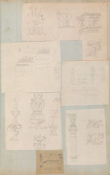 Page from a Scrapbook containing Drawings and Several Prints of Architecture, Int..., ca. 1800-1850. Creators: Workshop of Charles Percier, Workshop of Pierre François Léonard Fontaine